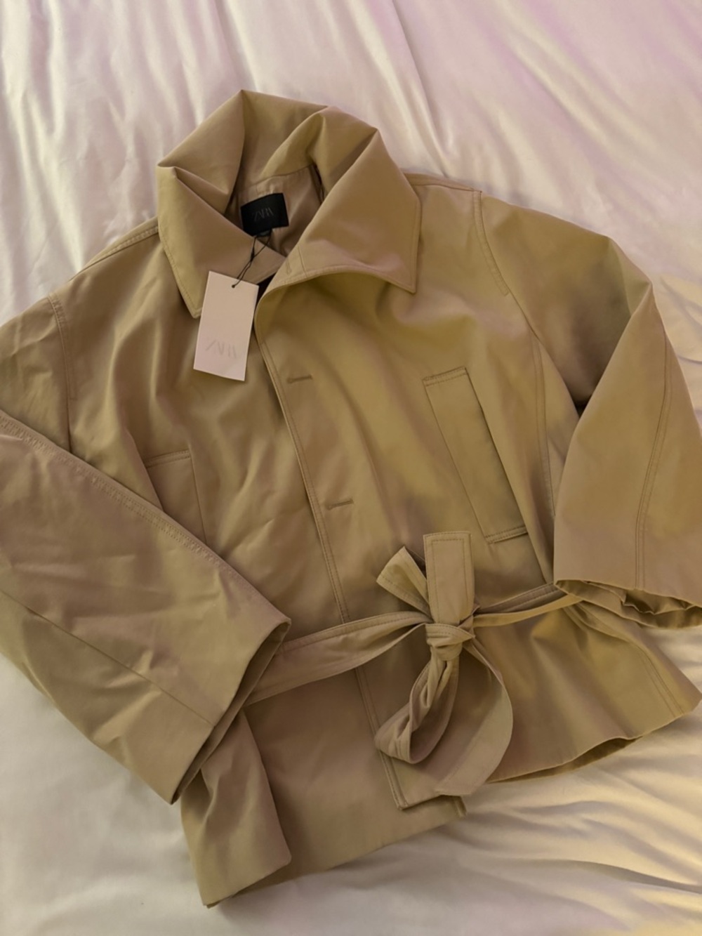 Zara Tan Belted Short Trench Coat - Picture 2 of 8